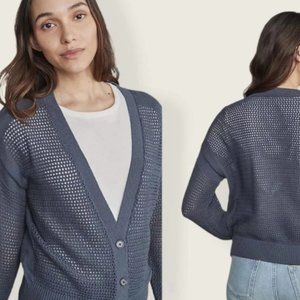Elizabeth and James Navy Blue Cotton Blend Open Knit Cardigan Buttons Ribbed S